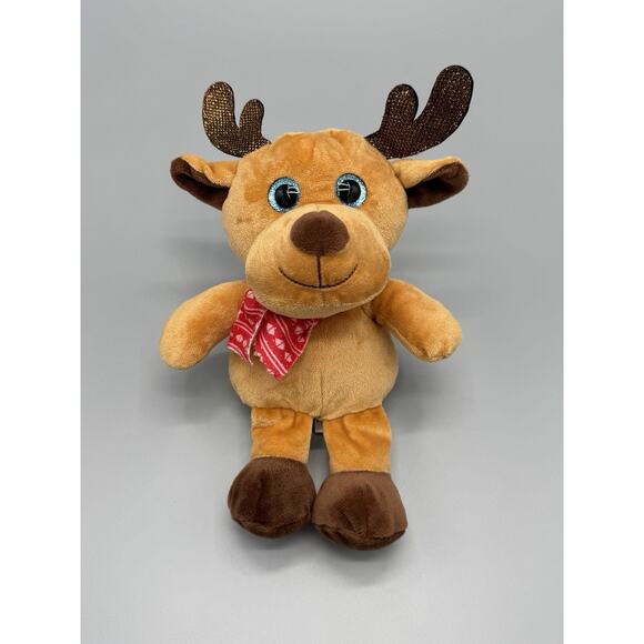Walmart Reindeer Christmas Plush In Red Scarf 9" Stuffed Animal Blue Eyes - Picture 1 of 6